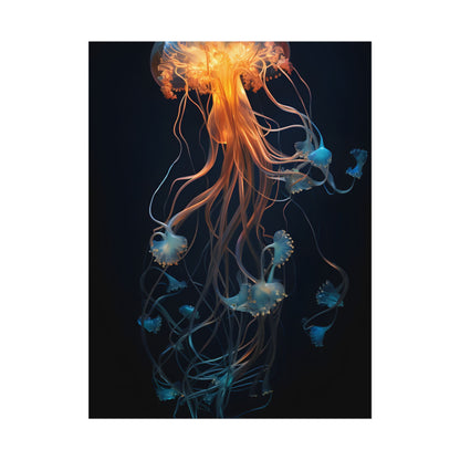 Bioluminescent Oceanic Ballet: Mesmerizing Underwater Scene Artwork - Poster