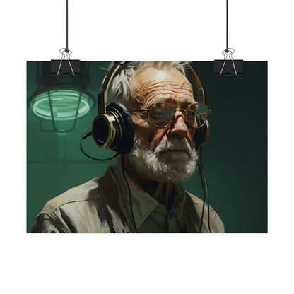 Old Man Connected: Sci-Fi Headset Experiment Digital Art - Poster