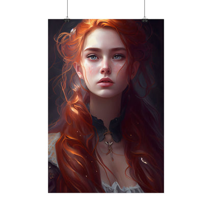 Elegant Redhead Portrait: Female Artwork in Dress - Poster