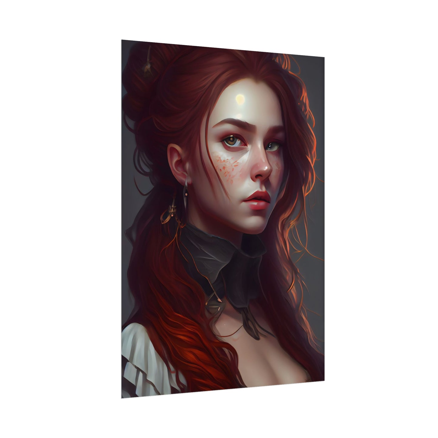 Formal Redhead Portrait: Nature-Themed Artwork in Green and Blue - Poster