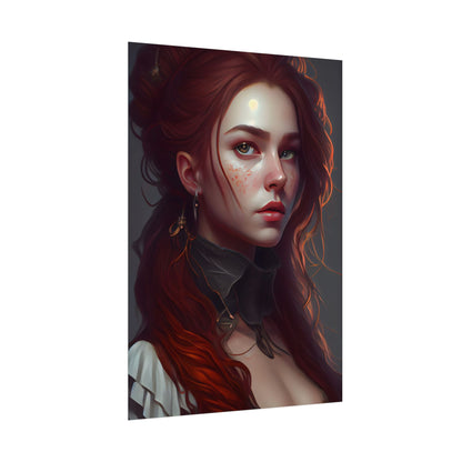 Formal Redhead Portrait: Nature-Themed Artwork in Green and Blue - Poster