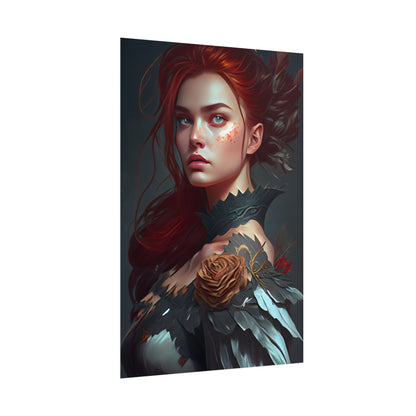 Stunning Redhead in Formal Dress: Elegant Portrait - Poster
