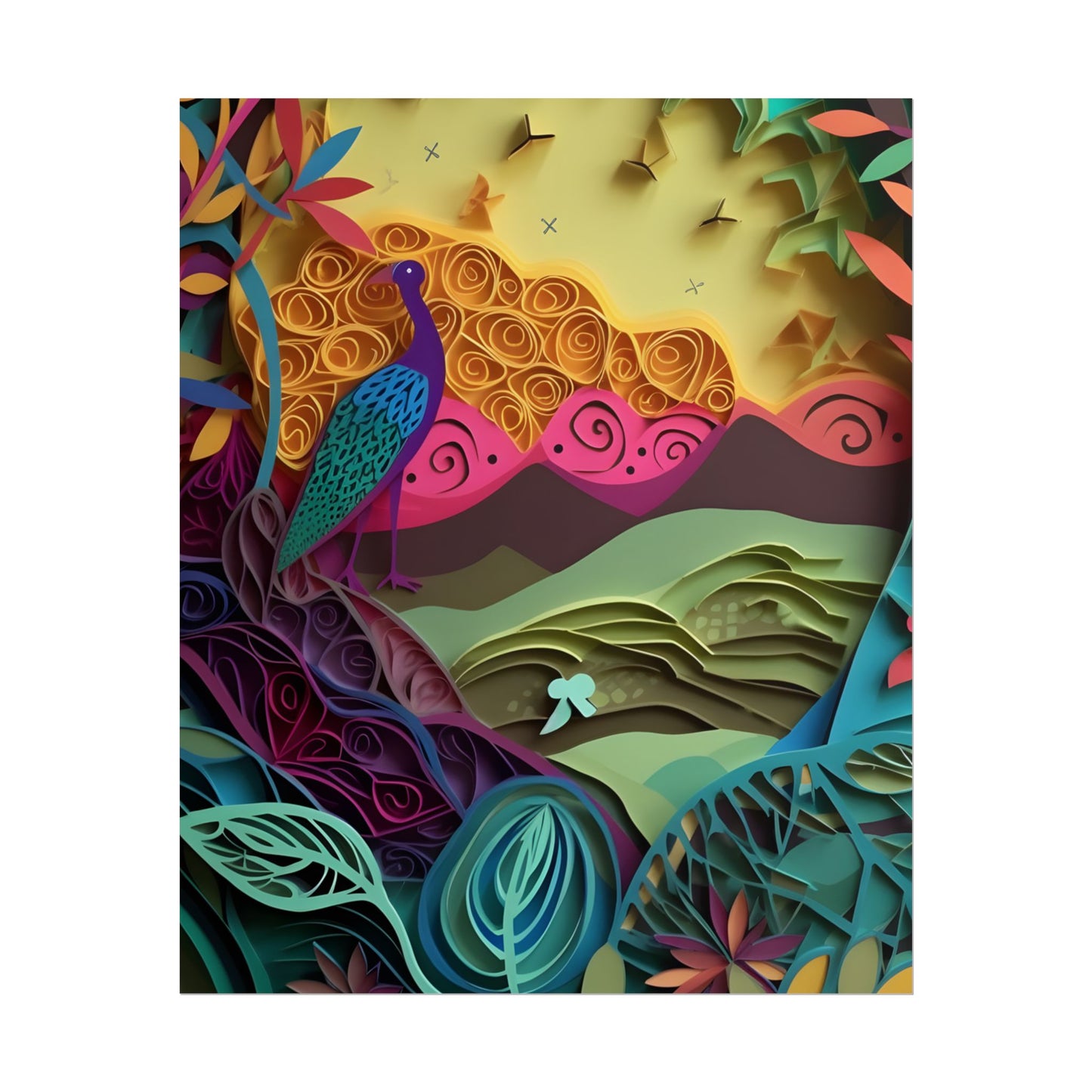 Vibrant Indian Quilling Art: Traditional Landscape Decoration - Poster
