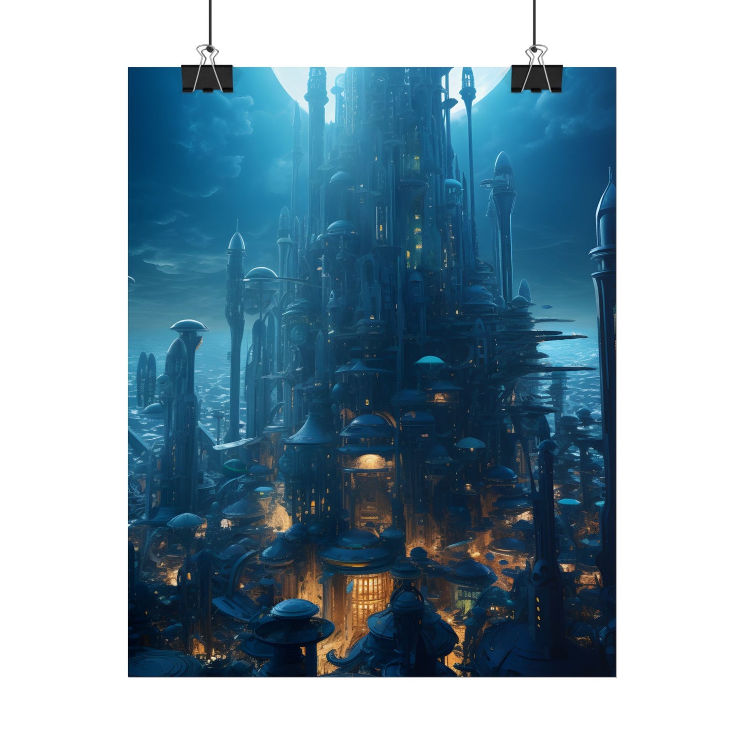 Underwater Futuristic Cityscape: Close Up Digital Artwork - Poster