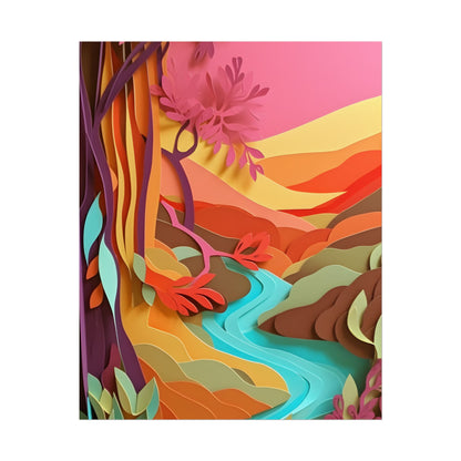 Vibrant Paper Quilled Canyon: Eye-Catching Landscape Art - Poster