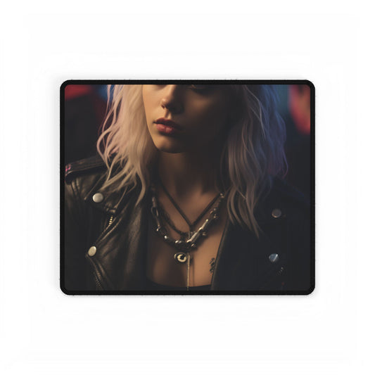 Cyberpunk Blonde Woman: Fashionable Portrait in Close-Up - Desk Mat