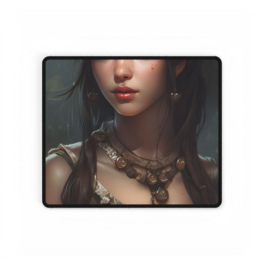 Realistic Female Portrait: Black Haired Beauty - Desk Mat