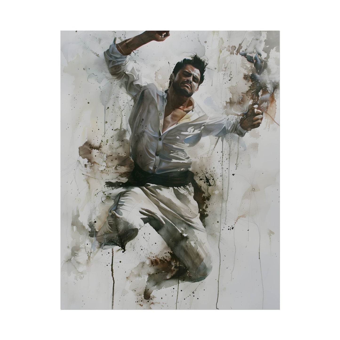 Watercolor Artwork: Man Dancing in Dynamic Movement - Poster