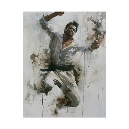Watercolor Artwork: Man Dancing in Dynamic Movement - Poster