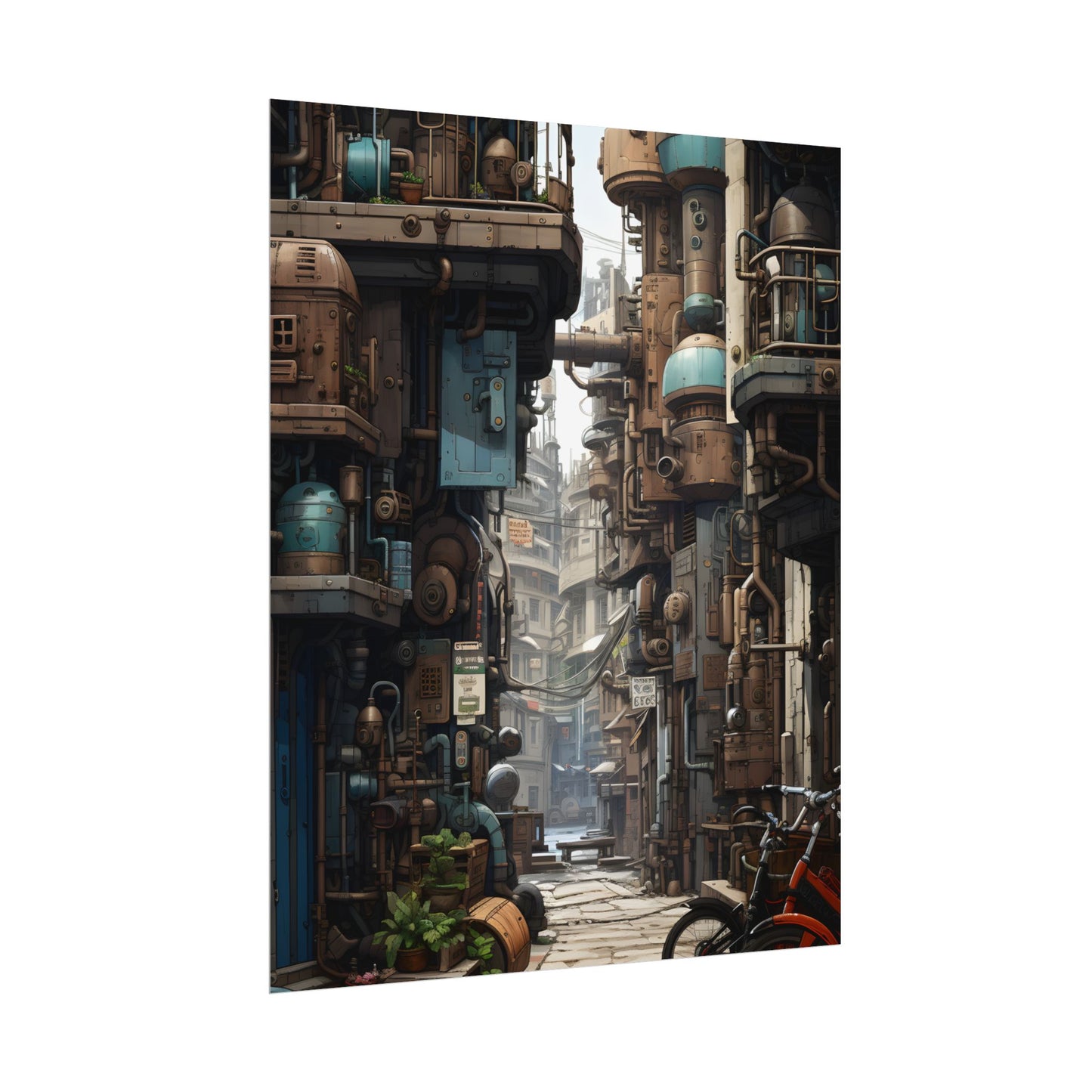 Steampunk Urban Decay: Post-Apocalyptic Cityscape at Dusk - Poster