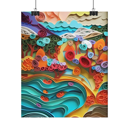 Paper Quilled Beach Bliss: Artistic Coastal Landscape - Poster