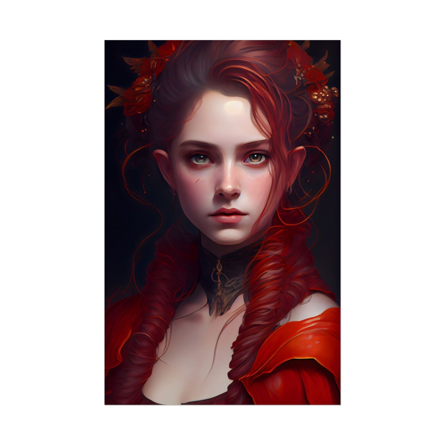 Redhead Portrait: Vibrant Dress Artwork - Poster
