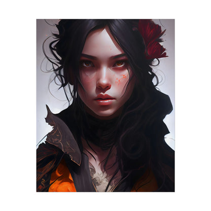 Black Hair Female Portrait: Elegant Dress Artwork - Poster