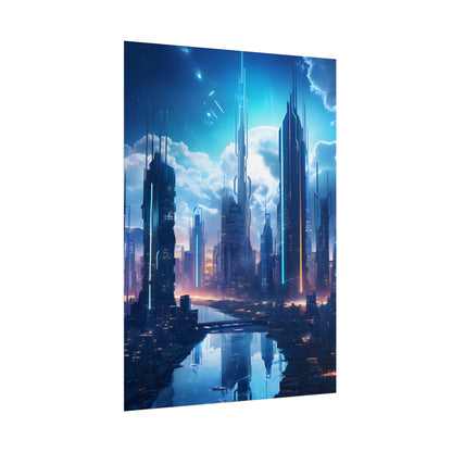 Dark Future Cityscape: Cyberpunk Dystopia Neon Artwork - Poster