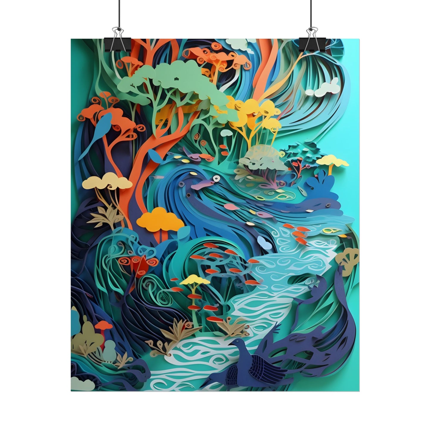 Vibrant Paper Quilling Beach Landscape: Relaxed Summer Art - Poster