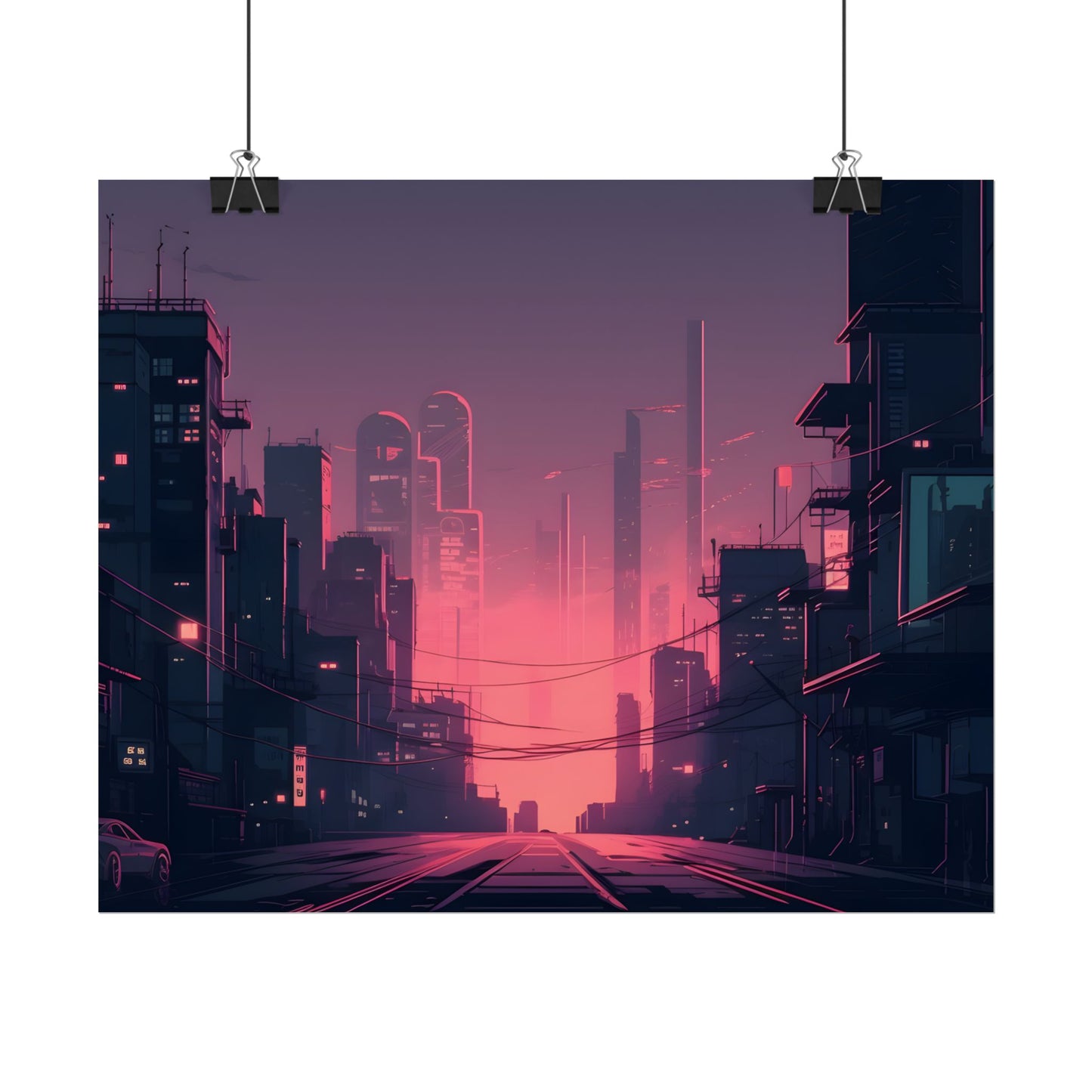 Cyberpunk Nighttime Cityscape: Melancholic Mood - Poster