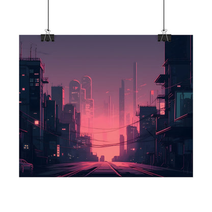 Cyberpunk Nighttime Cityscape: Melancholic Mood - Poster