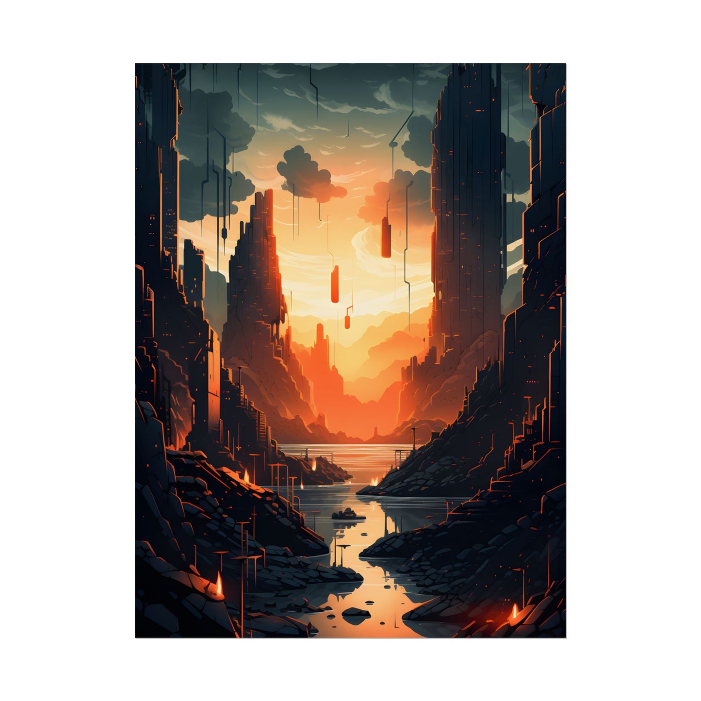 Cyberpunk Metropolis Ablaze: Nocturnal Digital Masterpiece - Poster