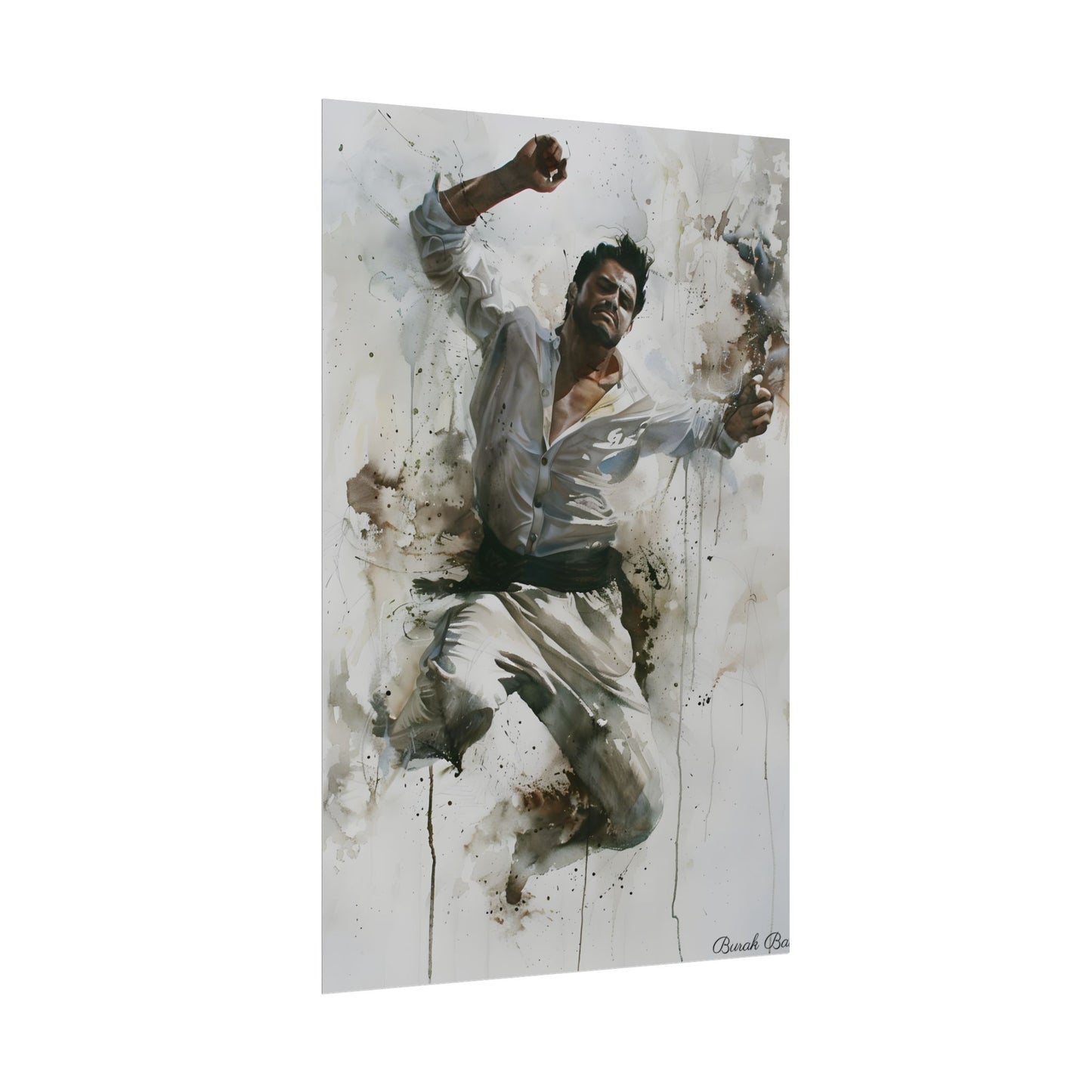 Watercolor Artwork: Man Dancing in Dynamic Movement - Poster