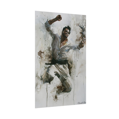 Watercolor Artwork: Man Dancing in Dynamic Movement - Poster