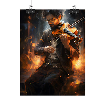 The Mysterious Musician: Close-Up Portrait with Violin - Poster