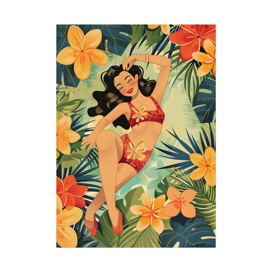 Vintage Pin-Up Girl Illustration: Retro Black and White Art - Poster