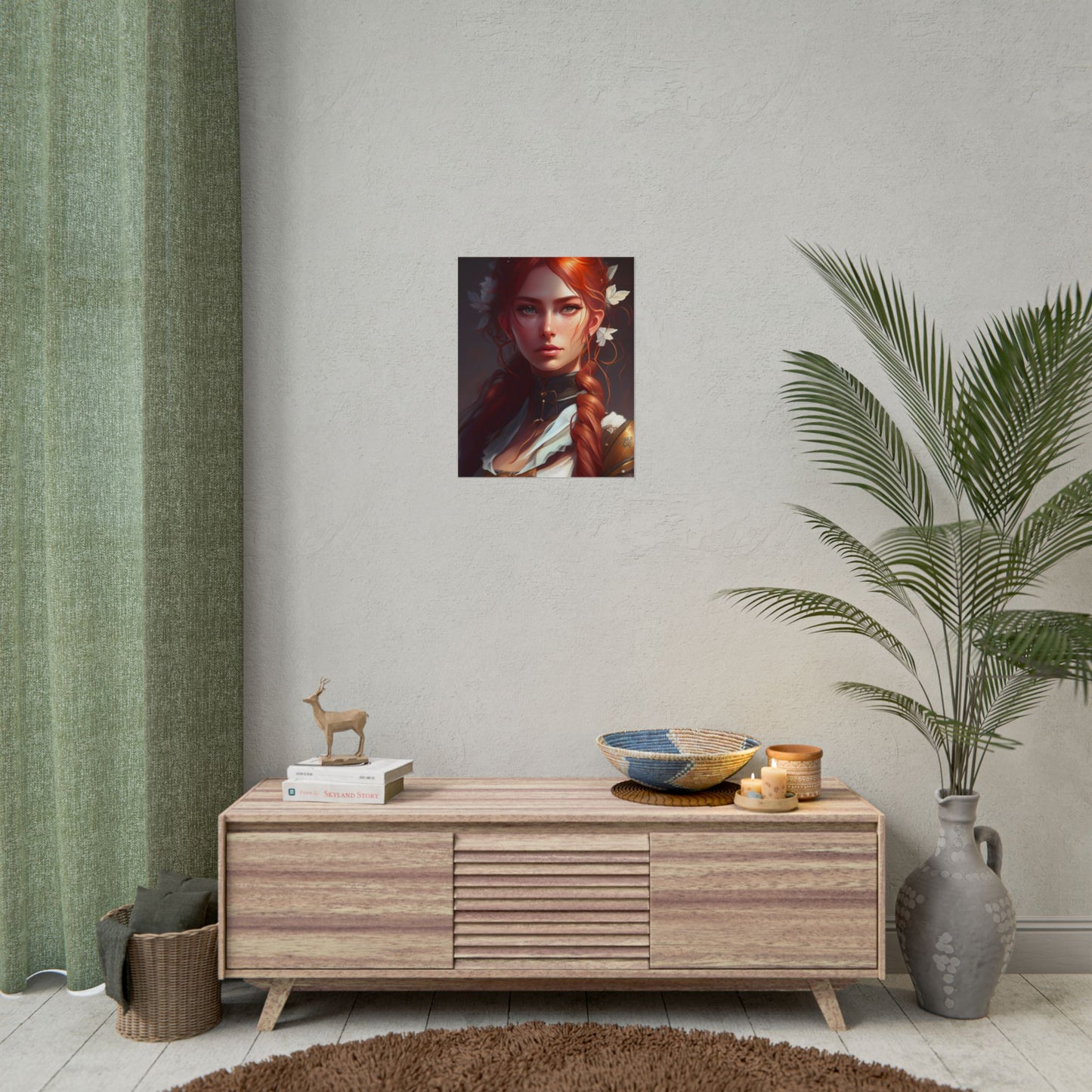 Elegant Redhead Portrait: Dark Background Artwork - Poster