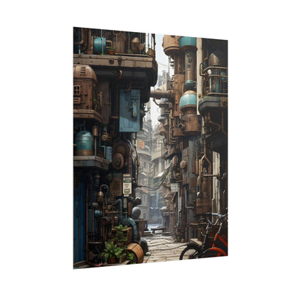 Steampunk Urban Decay: Post-Apocalyptic Cityscape at Dusk - Poster