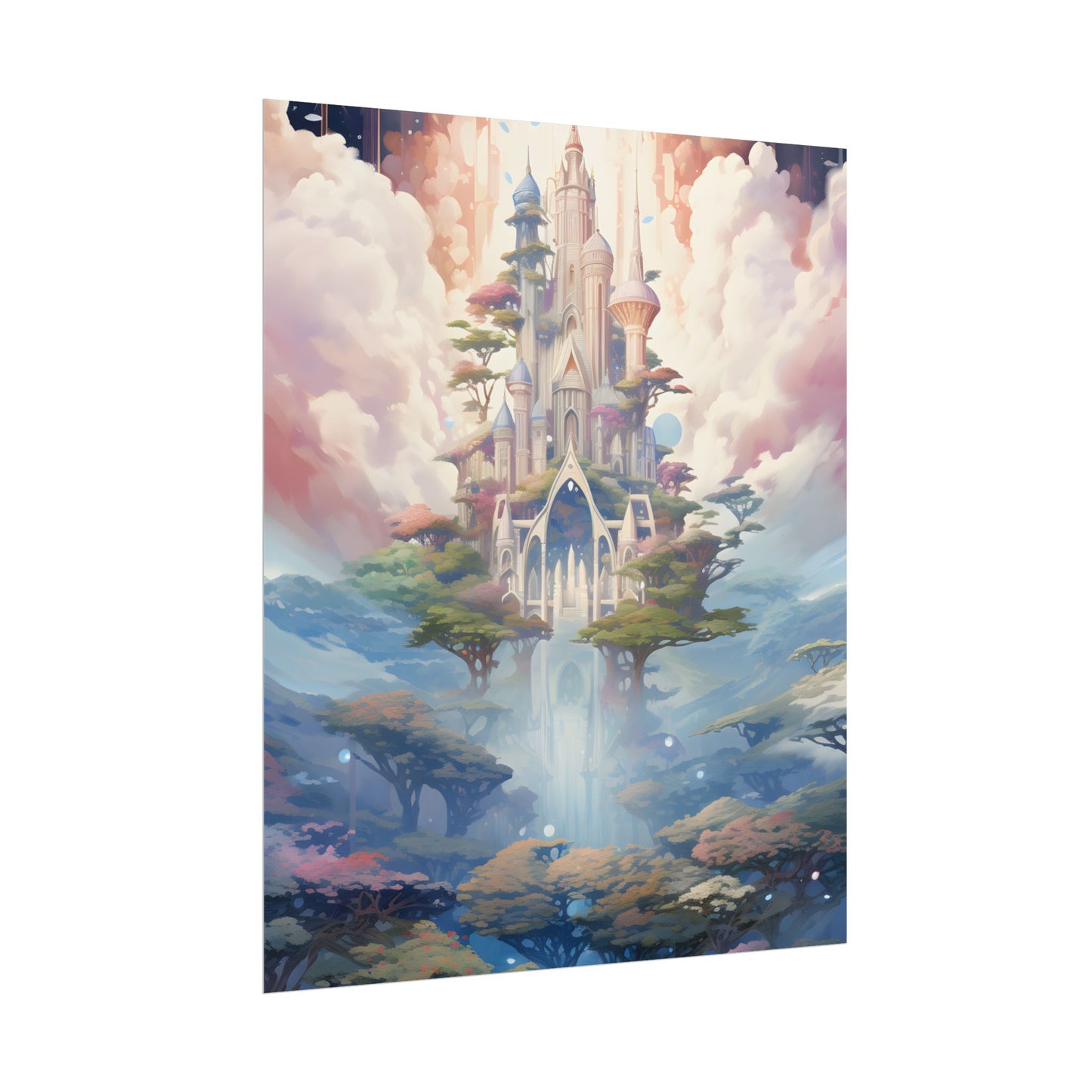 Surreal Floating City in Celestial Fantasy: A Dreamlike Digital Artwork - Poster