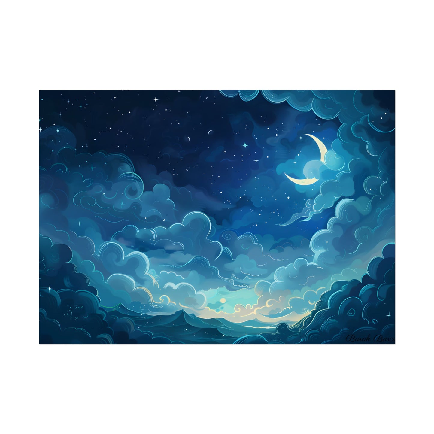 Whimsical Dreamy Night Sky: Bird in Flight Digital Art - Poster