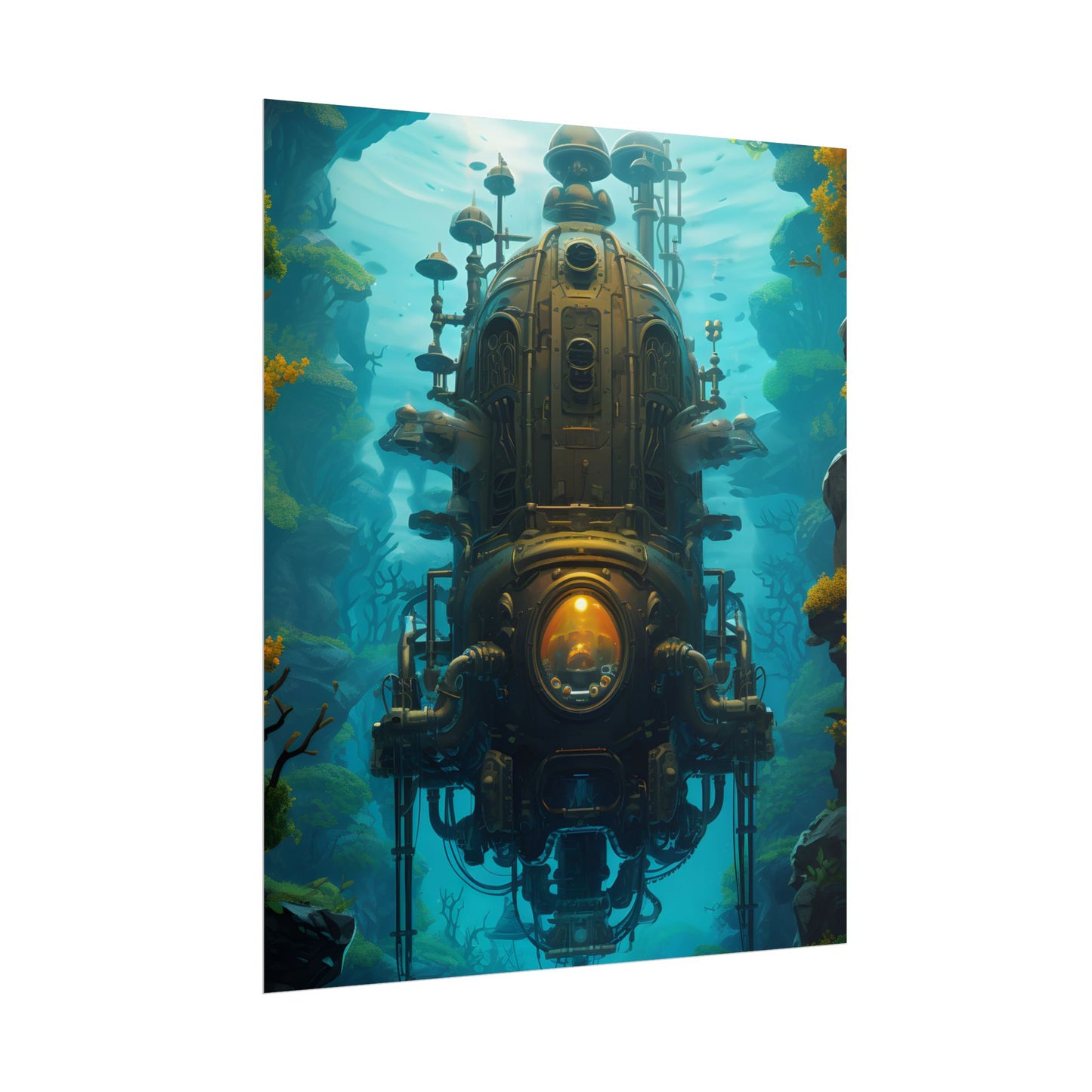 Steampunk Underwater Odyssey: Captain Nemo's Nautilu Submarine Art - Poster