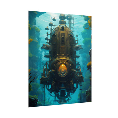 Steampunk Underwater Odyssey: Captain Nemo's Nautilu Submarine Art - Poster