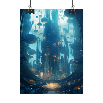 Underwater City of the Future: Modern Metropolis Digital Art - Poster