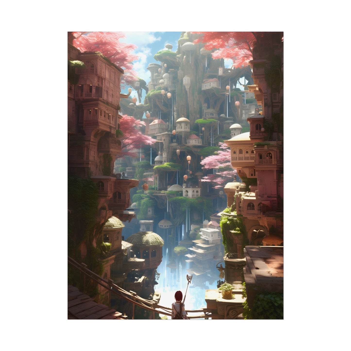 Dramatic Anime Cityscape: Birds Eye View Digital Art - Poster