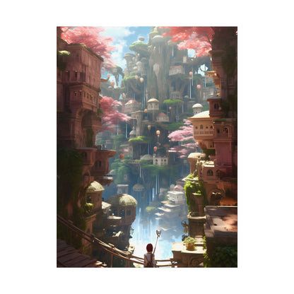 Dramatic Anime Cityscape: Birds Eye View Digital Art - Poster