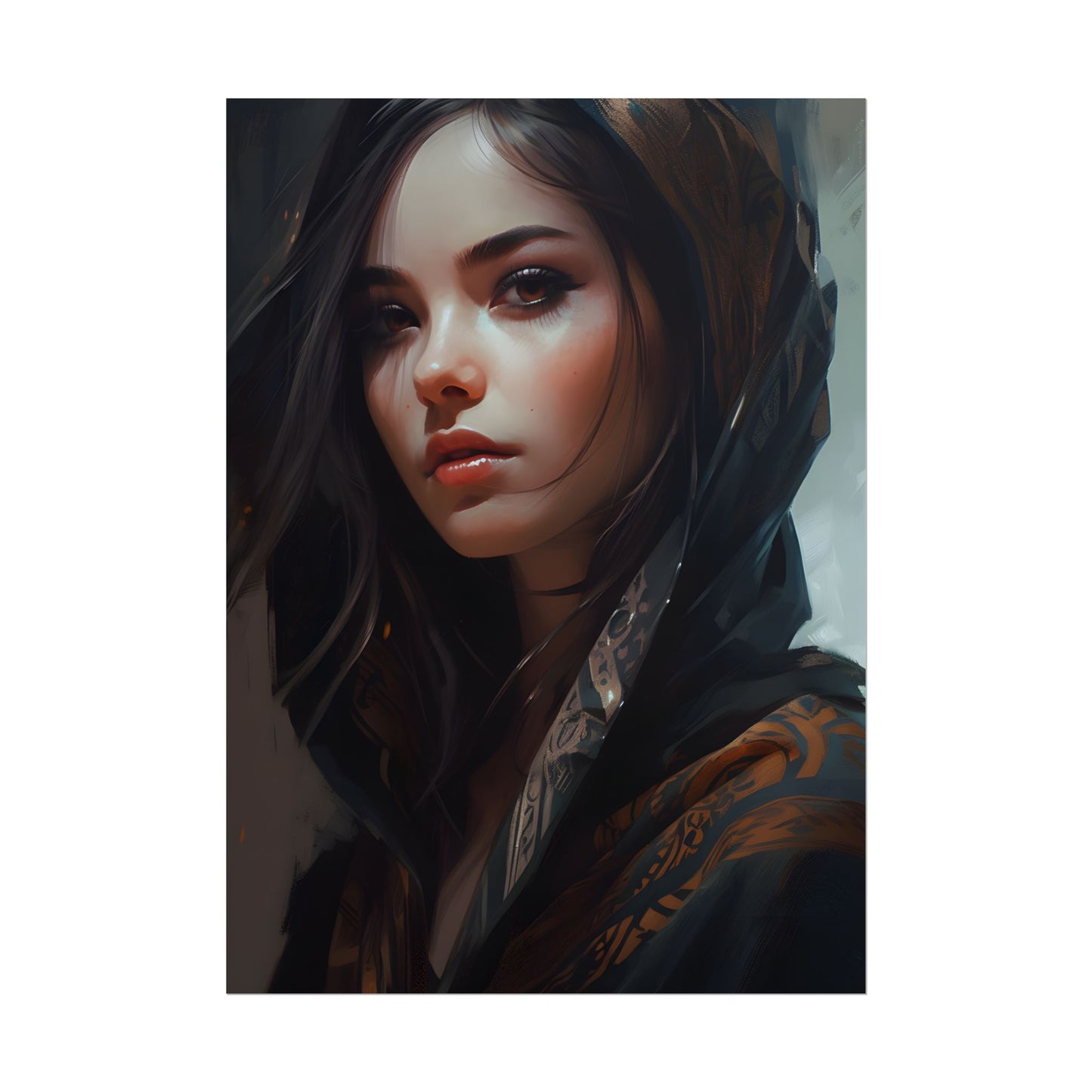 Dark Hair Woman: Colorful Portrait Digital Artwork - Poster