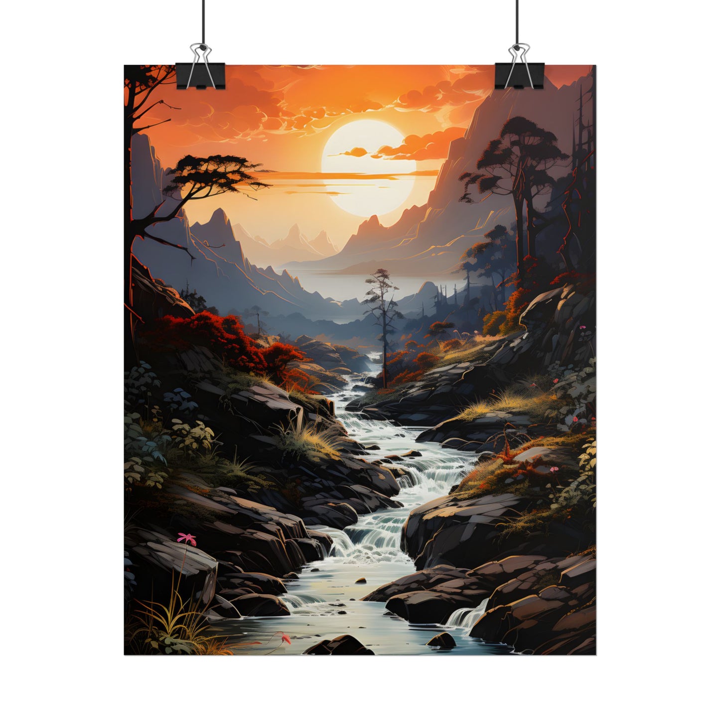 Breathtaking Waterfall: Vibrant Oil Painting Art - Poster