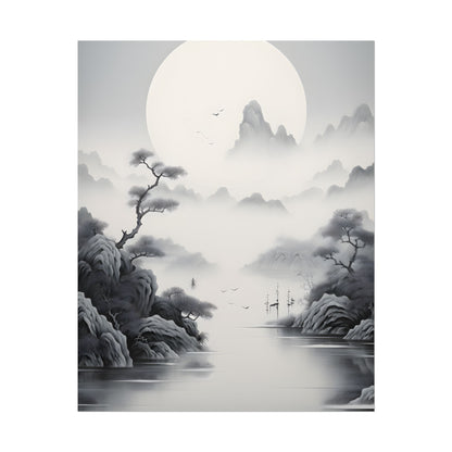 Chinese Ink Mirror Landscape: Serene Artwork - Poster