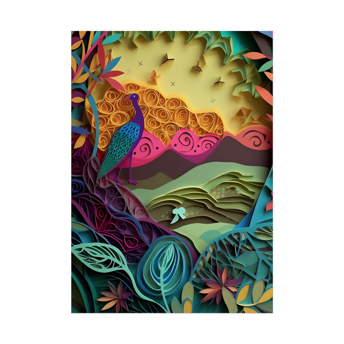 Vibrant Indian Quilling Art: Traditional Landscape Decoration - Poster