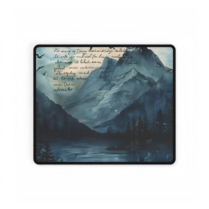 Vibrant Mountain Landscape: Birds in Flight Over Serene Lake - Desk Mat