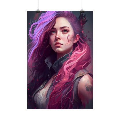 Astonishing Female Portrait: Stylized Pink Hair Artwork in Dre - Poster