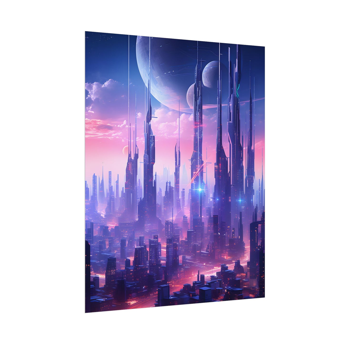 Cyberpunk Cityscape: Dark Futuristic Metropolis Digital Art - Poster
