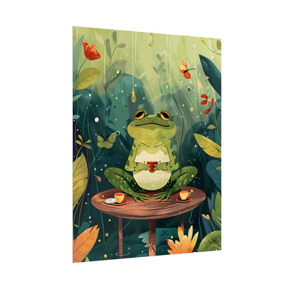 Whimsical Frog on Water: Playful Lily Pad Illustration - Poster