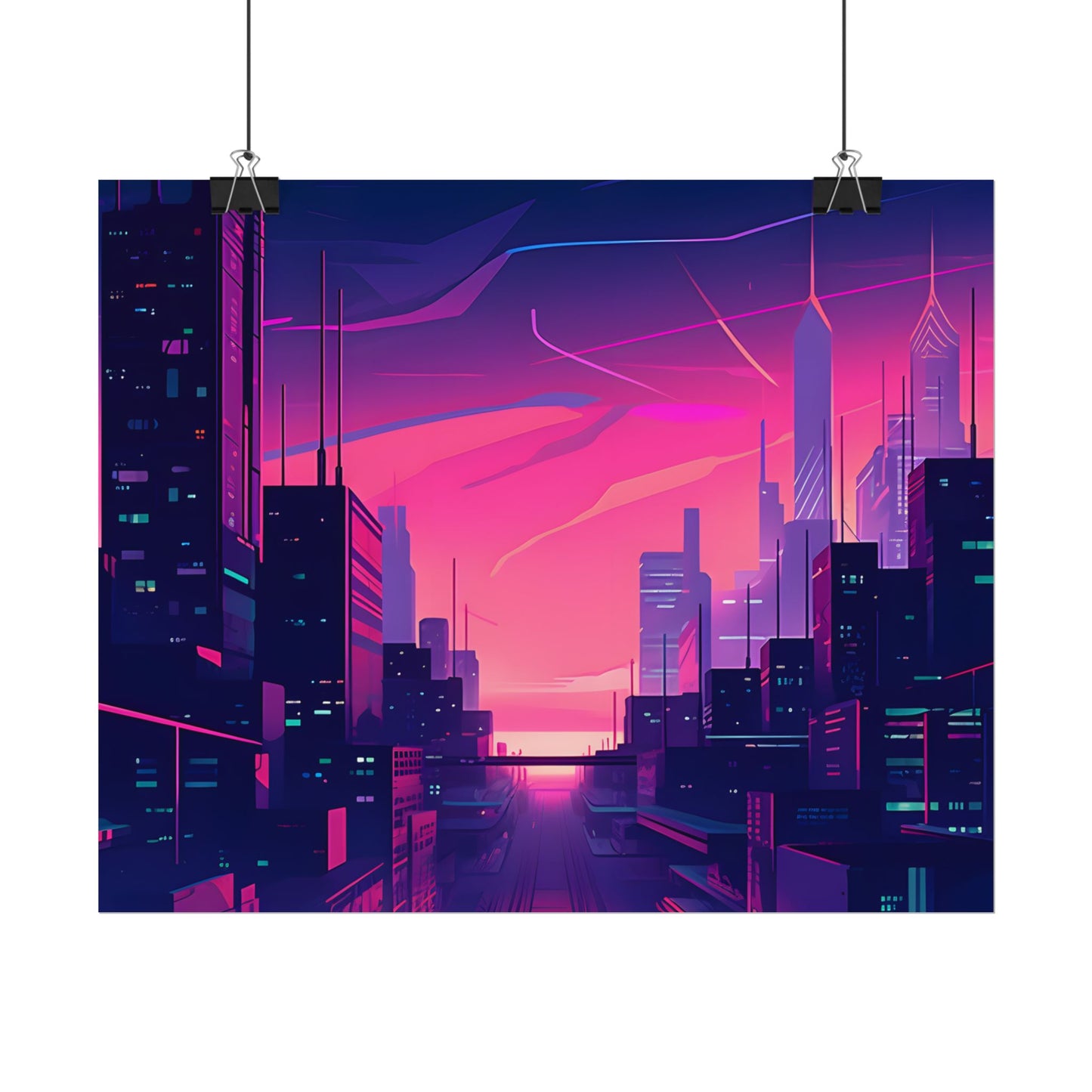 Melancholic Cyberpunk Cityscape: Neon Night Digital Art - Poster