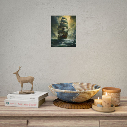 Green Realism: Majestic Ship Oil Painting - Poster