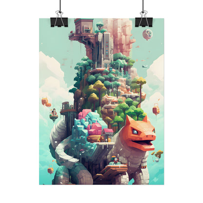 Pixelated Cyber-Pets: Digital Artwork of Illuminated Creatures - Poster