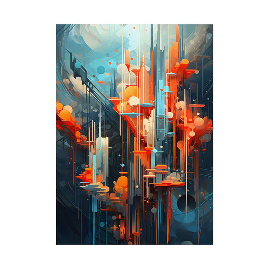 Abstract Cyber Dreamscape: Vibrant Colors and Neon Lights Digital Art - Poster