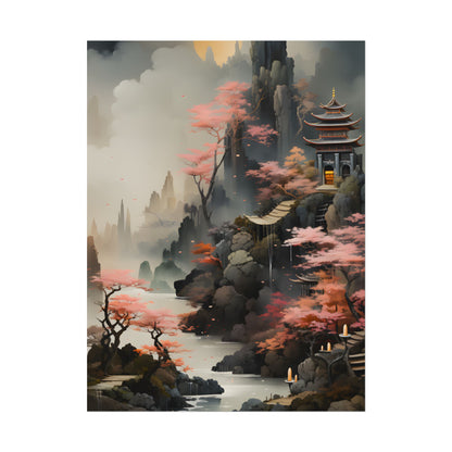 Vibrant Landscape in Moss Green: Ash Magenta Artwork - Poster