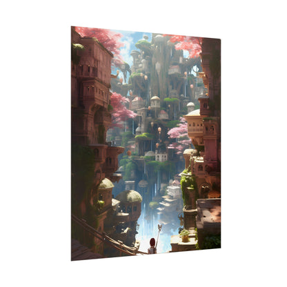 Dramatic Anime Cityscape: Birds Eye View Digital Art - Poster