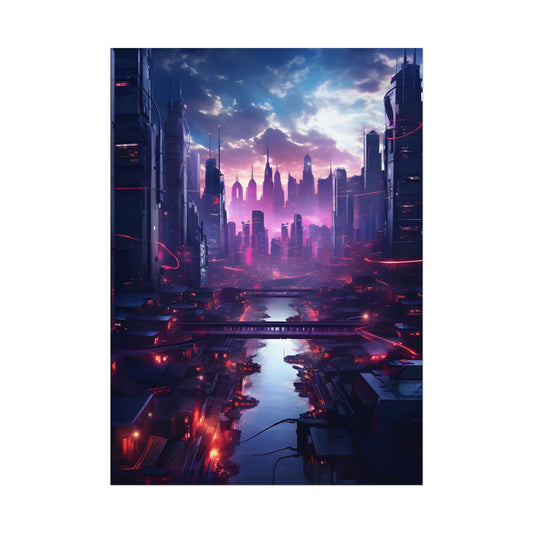 Dystopian Cyberpunk Cityscape: Neon Futuristic Artwork - Poster
